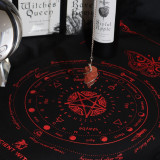 Tissu divinatoire à pendule de sorcière ancienne - Visage de soleil - Noir et rouge sang