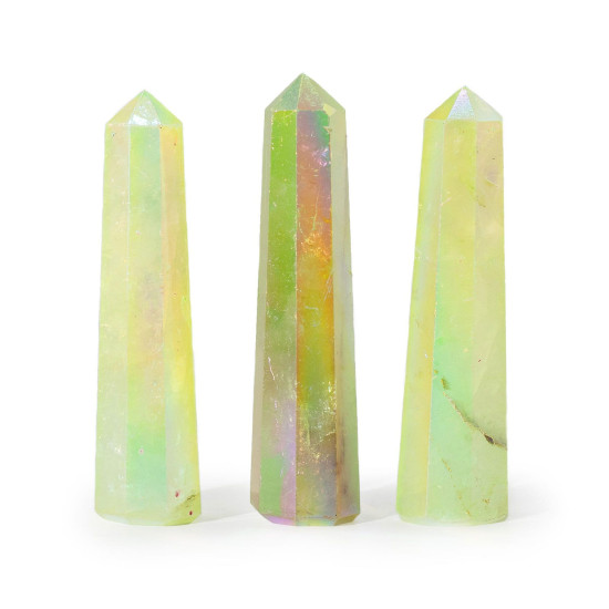 Pointe d'obélisque en pierre précieuse d'environ 9 cm - Quartz cristal Aurura - Vert pâle