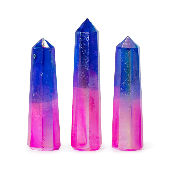 Pointe d'obélisque en pierre précieuse d'environ 9 cm - Quartz cristal Aurura - Rose et bleu