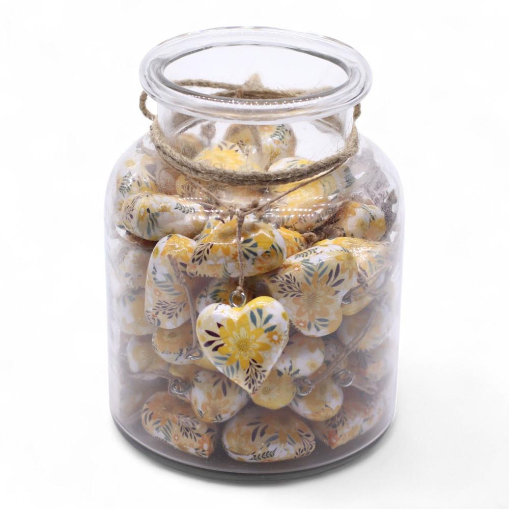 Grands cœurs décoratifs en bois - Motif floral jaune