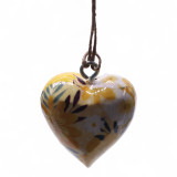 Grands cœurs décoratifs en bois - Motif floral jaune