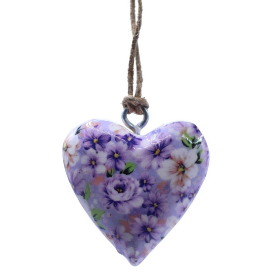 Grands cœurs décoratifs en bois - Fleur violette