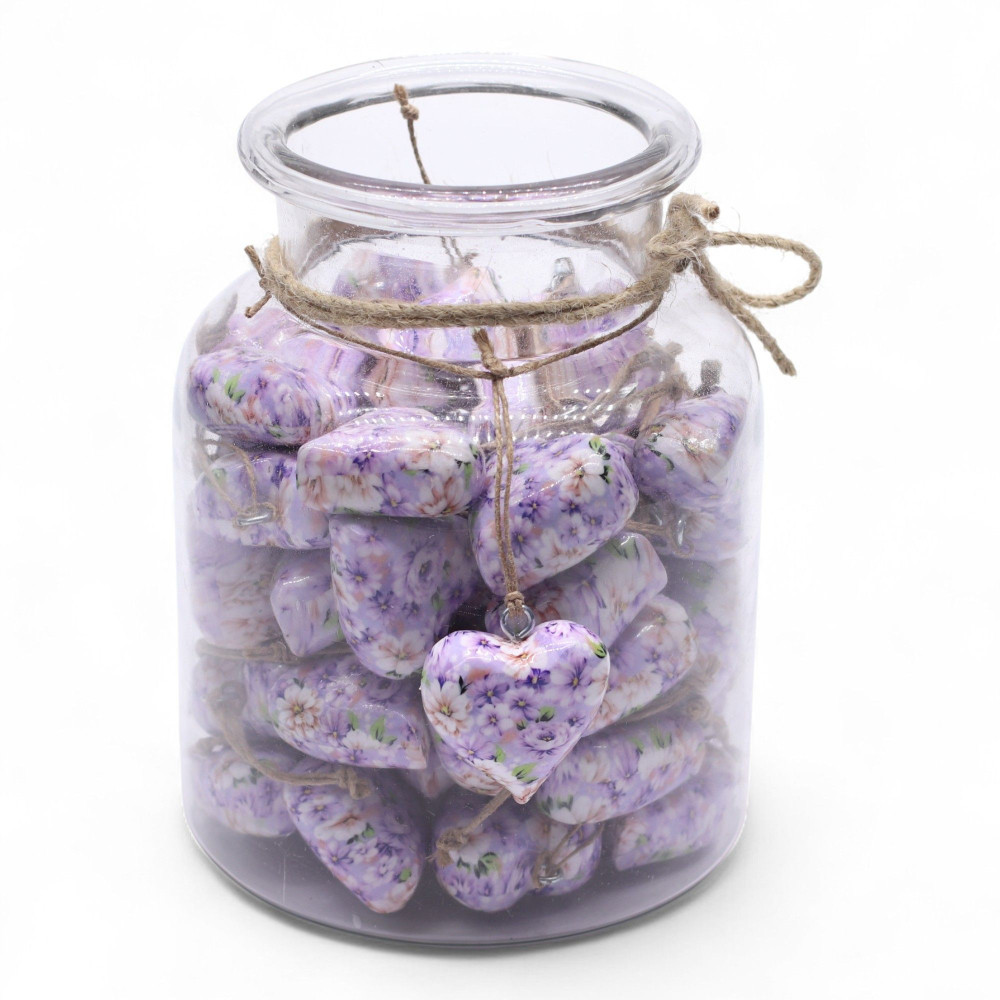 Grands cœurs décoratifs en bois - Fleur violette