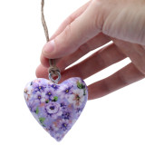 Grands cœurs décoratifs en bois - Fleur violette
