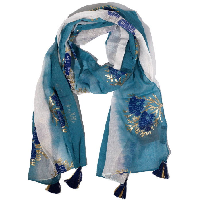 Écharpe Nomad Sari Aqua Fish - Bleu mer (180x50cm)