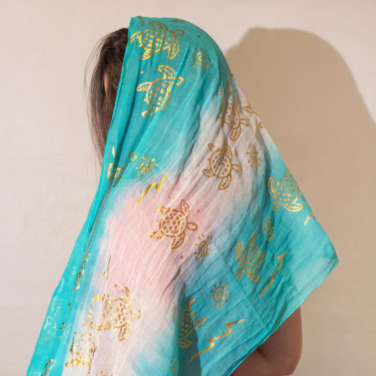 Écharpe d'été Nomad Sari - Imprimé tortue - Turquoise (180 × 50 cm)