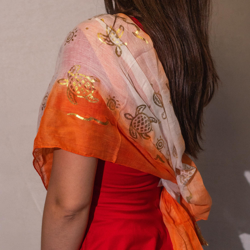 Écharpe Nomad Sari Summer à imprimé tortue - Corail (180x50cm)