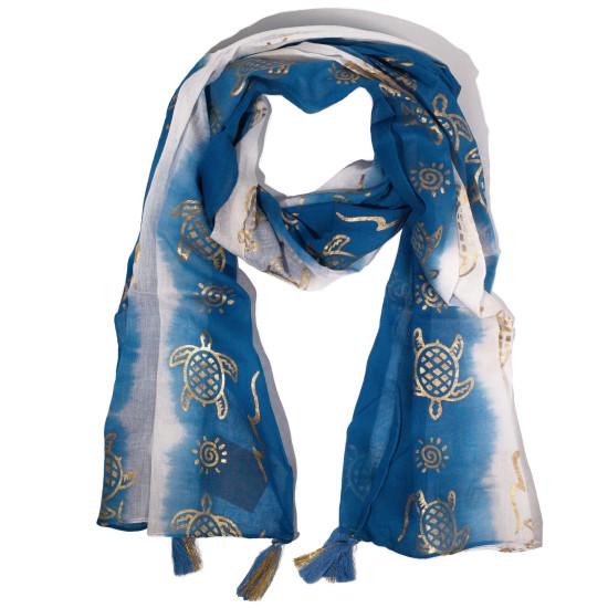 Écharpe Nomad Sari Été Imprimé Tortue - Bleu Mer (180x50cm)