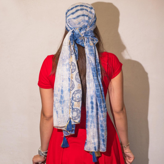 Écharpe Nomad Sari Summer Marbella Print - Bleu et or (180x50cm)