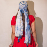 Écharpe Nomad Sari Summer Marbella Print - Bleu et or (180x50cm)
