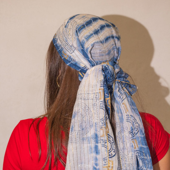 Écharpe Nomad Sari Summer Marbella Print - Bleu et or (180x50cm)