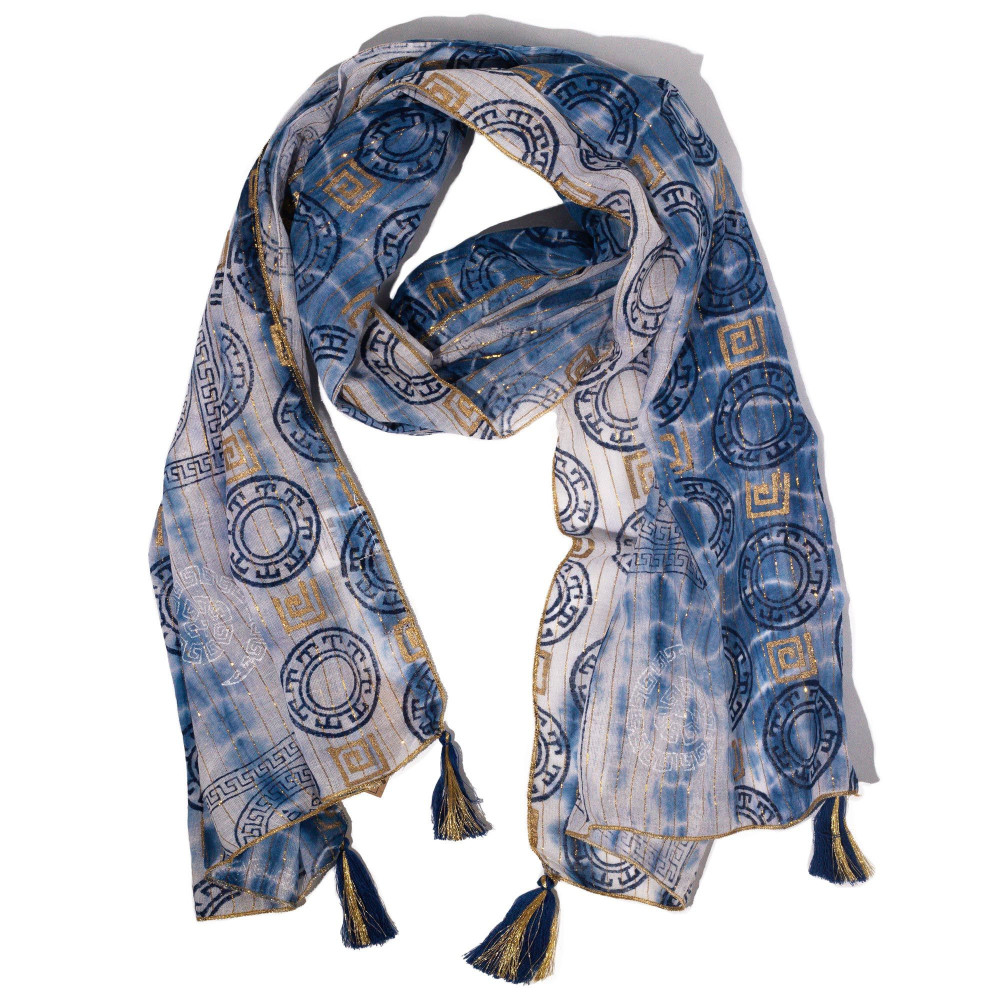 Écharpe Nomad Sari Summer Marbella Print - Bleu et or (180x50cm)