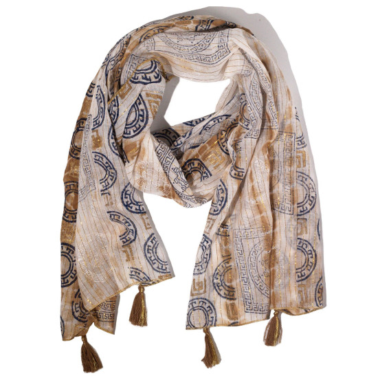 Écharpe Nomad Sari Summer Marbella Print - Café et or (180x50cm)