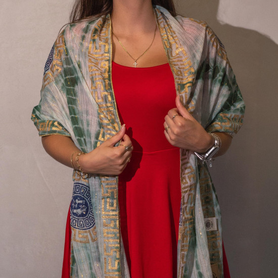 Écharpe Nomad Sari Summer Marbella Print - Verte et dorée (180x50cm)