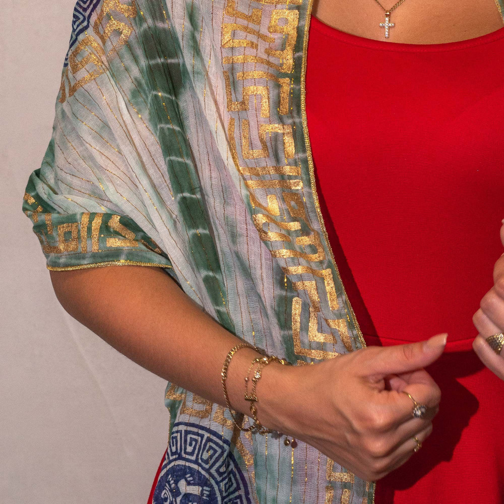 Écharpe Nomad Sari Summer Marbella Print - Verte et dorée (180x50cm)