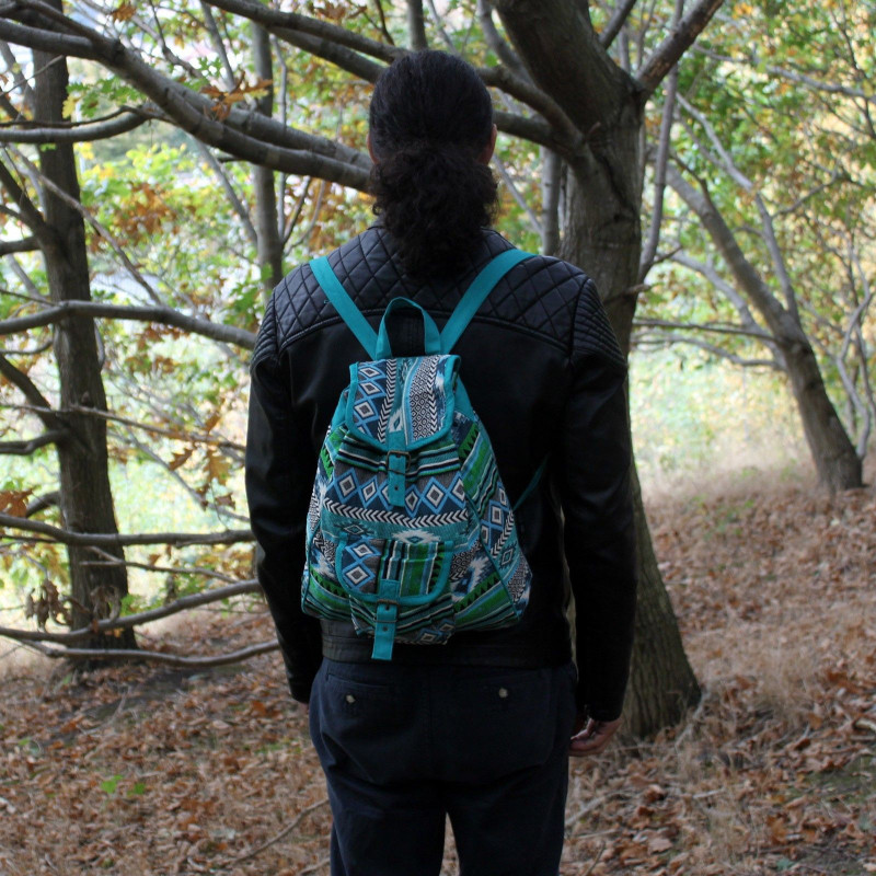 Sac Jacquard - Sac à dos bleu sarcelle