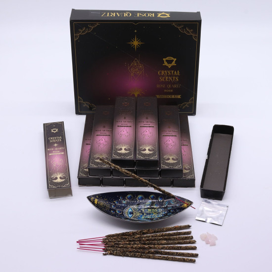 Encens parfumé aux cristaux de quartz rose - Rose