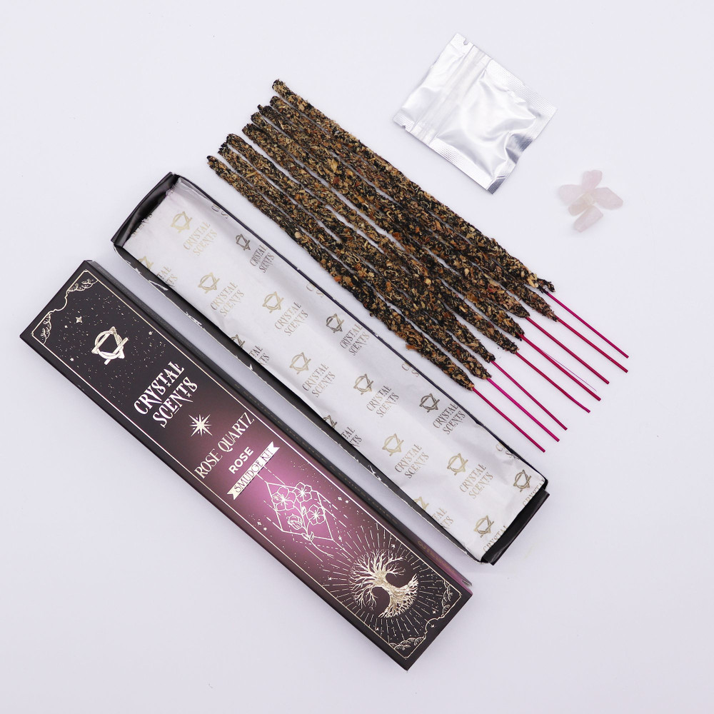 Encens parfumé aux cristaux de quartz rose - Rose