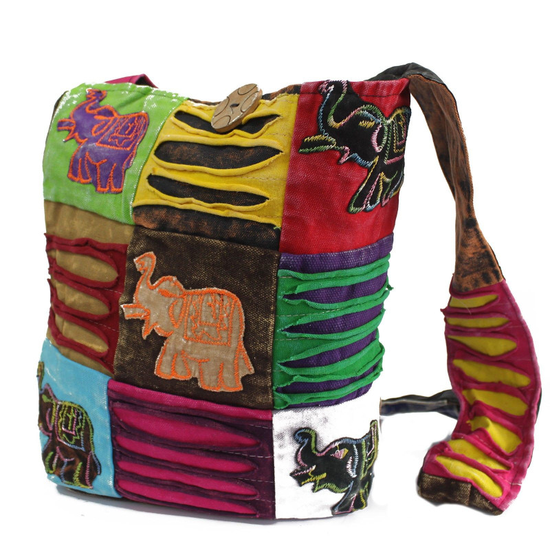 Sac bandoulière ethnique - Chocolat / Éléphant