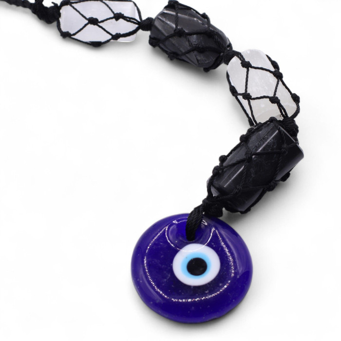 Pendentif en pierre - Torrmaline noire et sélonite roulée - Œil protecteur