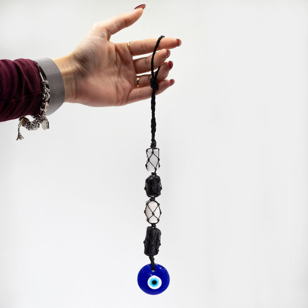 Pendentif en pierre - Torrmaline noire et sélonite roulée - Œil protecteur