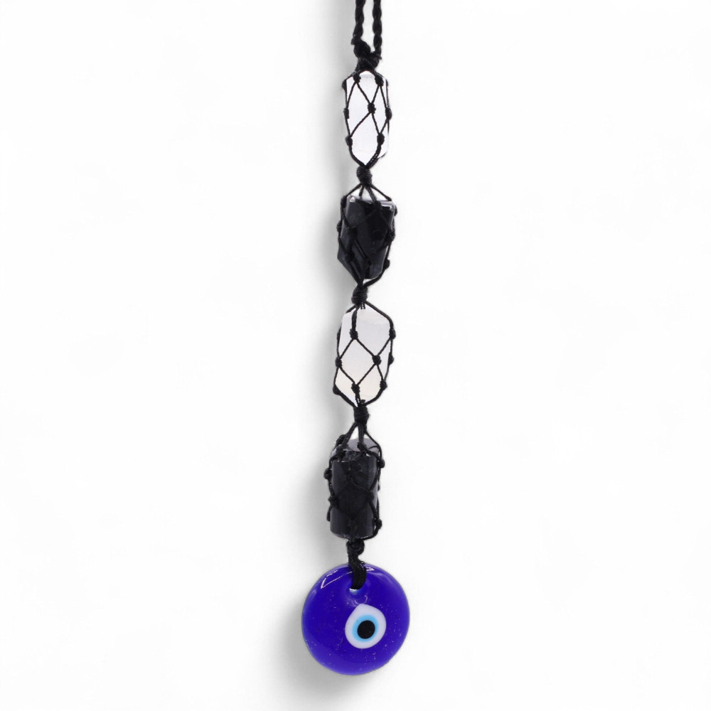 Pendentif en pierre - Torrmaline noire et sélonite roulée - Œil protecteur
