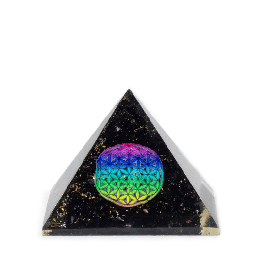 Petites pyramides d'organite 5,5 x 4,5 cm - Fleur de Vie - Éclats de tortaline noire