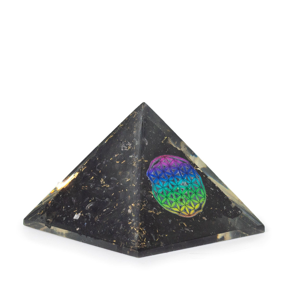 Petites pyramides d'organite 5,5 x 4,5 cm - Fleur de Vie - Éclats de tortaline noire