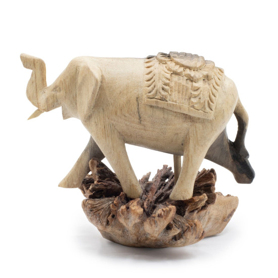 Sculpture artisanale en bois représentant un parasite - Éléphant qui marche