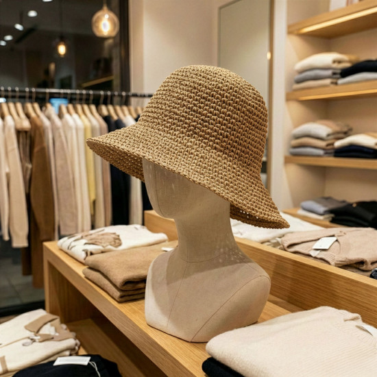 Chapeau de soleil souple en paille Nomad Sari - Café naturel