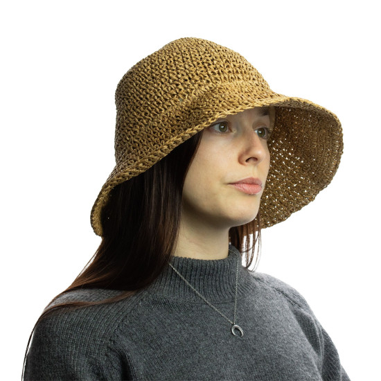 Chapeau de soleil souple en paille Nomad Sari - Café naturel