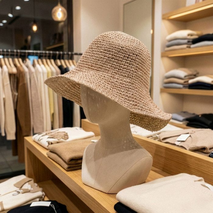 Chapeau de soleil souple en paille Nomad Sari - Rose poudré