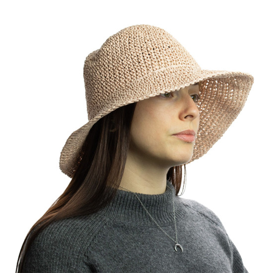 Chapeau de soleil souple en paille Nomad Sari - Rose poudré