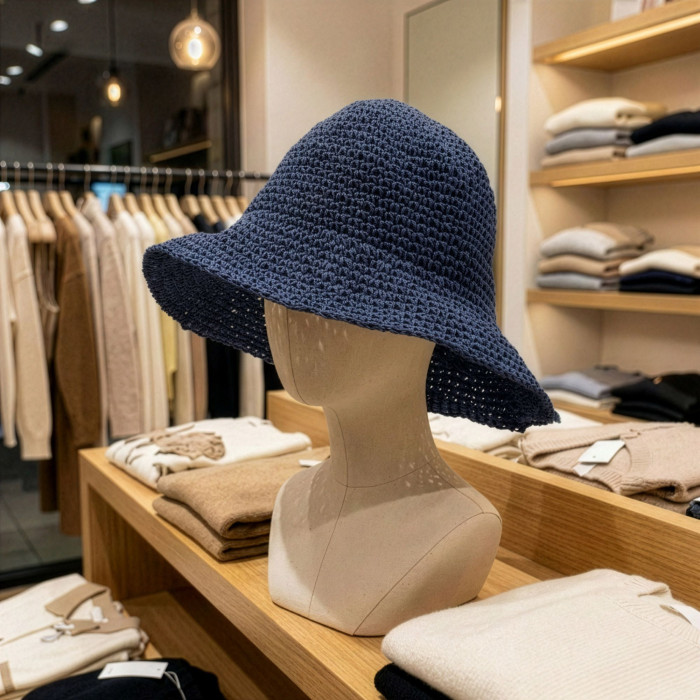 Chapeau de soleil souple en paille Nomad Sari - Bleu marine