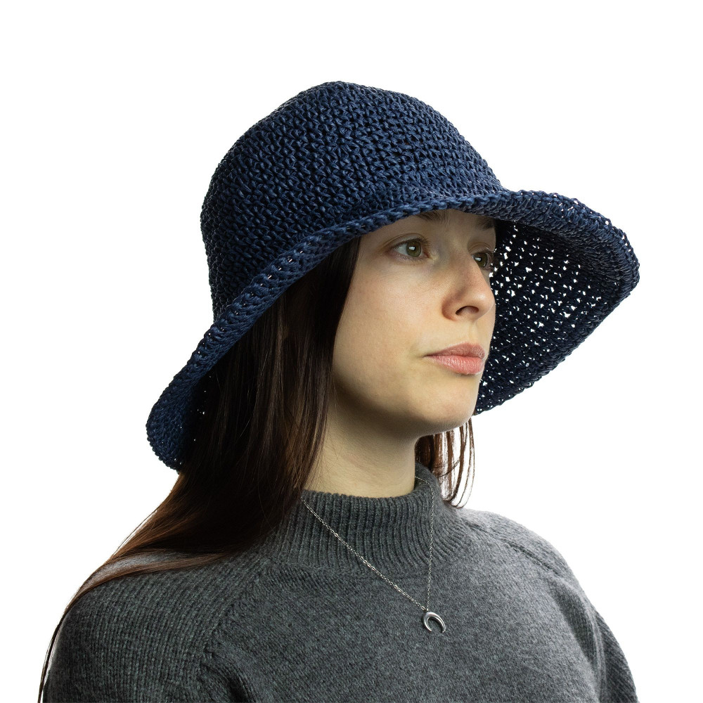 Chapeau de soleil souple en paille Nomad Sari - Bleu marine