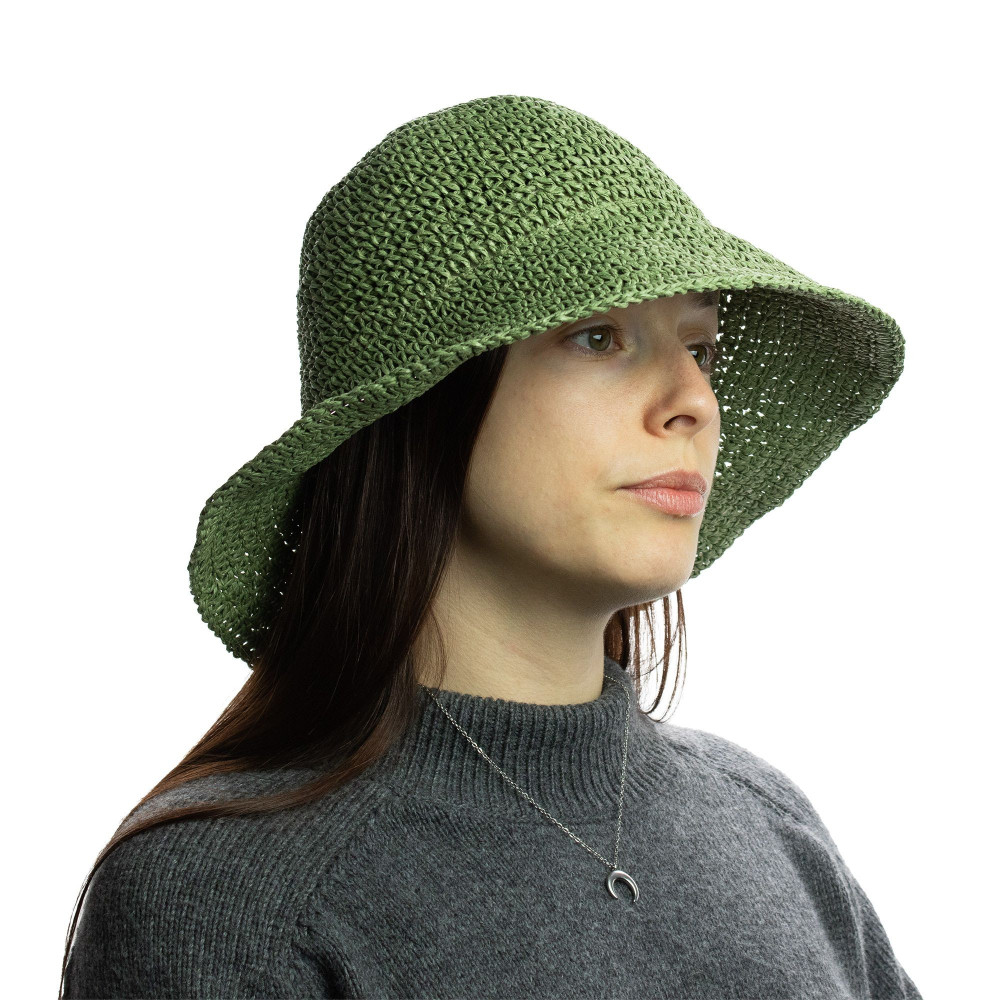 Chapeau de soleil souple en paille Nomad Sari - Vert mousse
