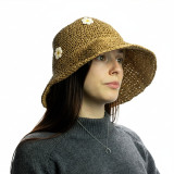 Chapeau de soleil souple en paille Nomad Sari - Café et Marguerites