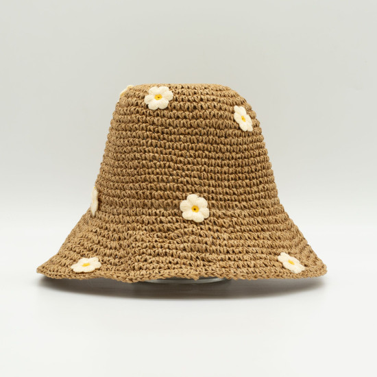 Chapeau de soleil souple en paille Nomad Sari - Café et Marguerites