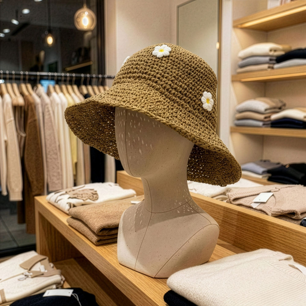 Chapeau de soleil souple en paille Nomad Sari - Café et Marguerites
