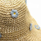 Chapeau de soleil souple en paille Nomad Sari - Beige et fleurs bleues