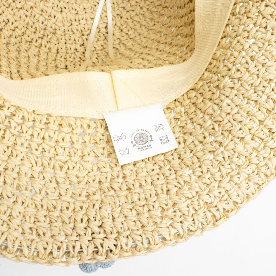 Chapeau de soleil souple en paille Nomad Sari - Beige et fleurs bleues