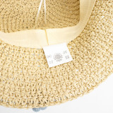 Chapeau de soleil souple en paille Nomad Sari - Beige et fleurs bleues