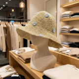 Chapeau de soleil souple en paille Nomad Sari - Beige et fleurs bleues