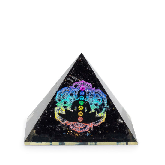 Petites pyramides d'organite 5,5 x 4,5 cm - Bouddha Chakra - Éclats de tortaline noire