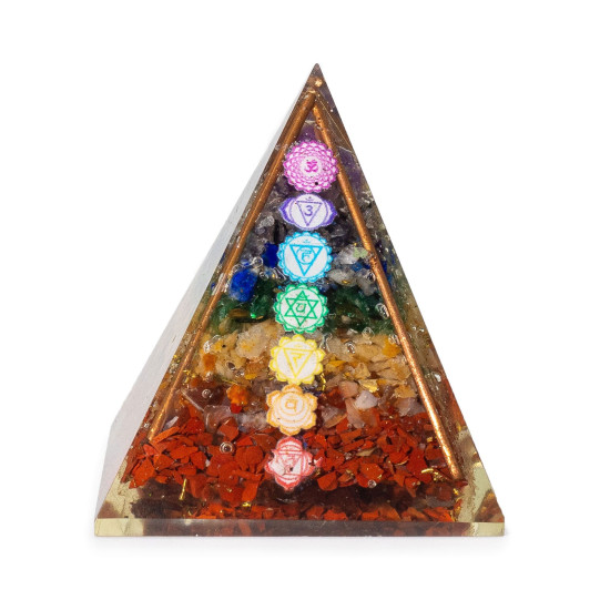 Pyramides Med Organite 7x6cm - Barres de cuivre - 7 éclats de chakra