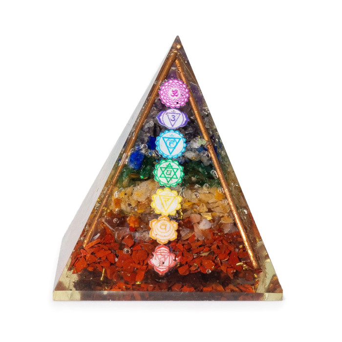 Pyramides Med Organite 7x6cm - Barres de cuivre - 7 éclats de chakra