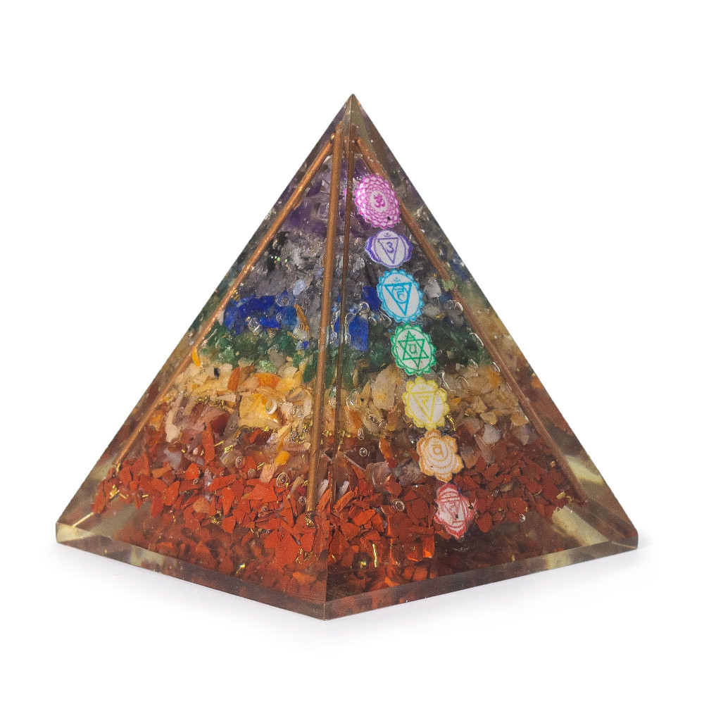 Pyramides Med Organite 7x6cm - Barres de cuivre - 7 éclats de chakra