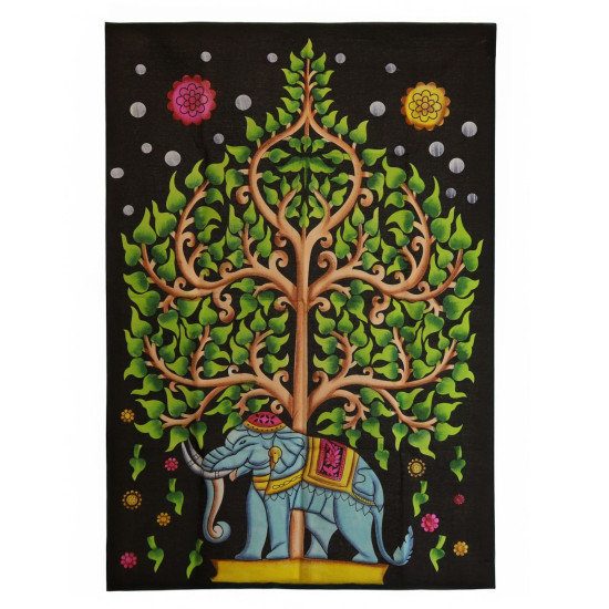 Décoration murale en coton (70 x 110 cm) - Éléphant et Arbre de Vie