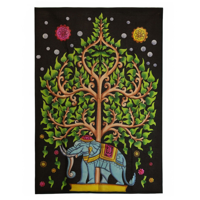 Décoration murale en coton (70 x 110 cm) - Éléphant et Arbre de Vie
