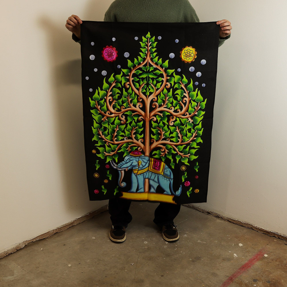 Décoration murale en coton (70 x 110 cm) - Éléphant et Arbre de Vie